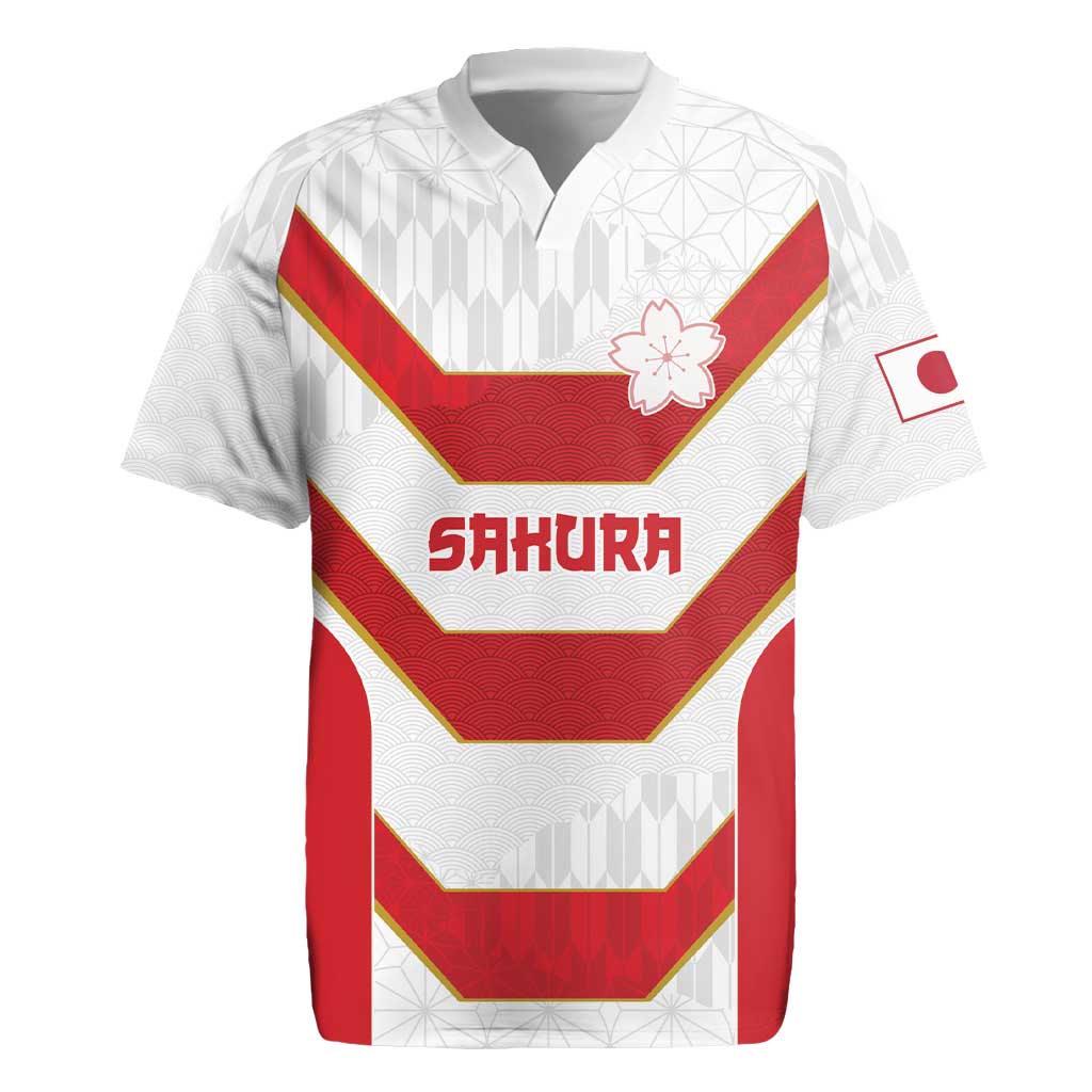 Japan Pacific Rugby 2022-23 Custom Rugby Jersey Red Sakura Japanese Wave Pattern
