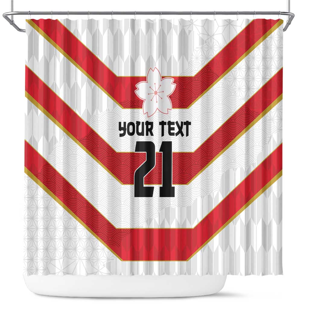 Japan Pacific Rugby 2022-23 Custom Shower Curtain Red Sakura Japanese Wave Pattern
