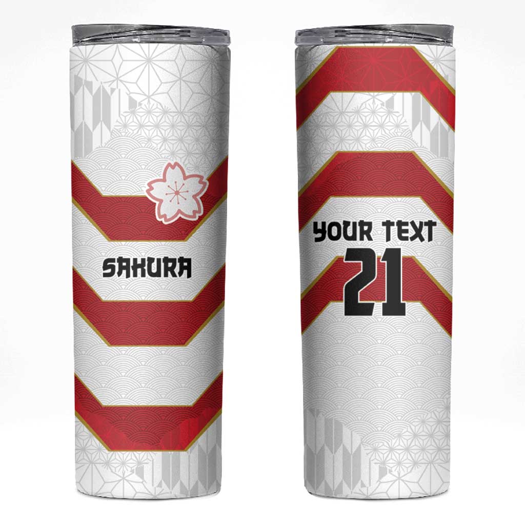 Japan Pacific Rugby 2022-23 Custom Skinny Tumbler Red Sakura Japanese Wave Pattern LT9 Red - Polynesian Pride