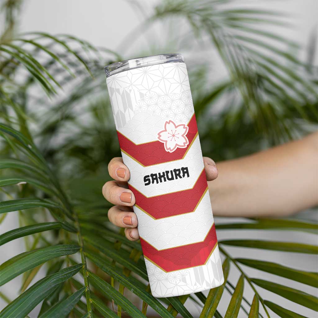 Japan Pacific Rugby 2022-23 Custom Skinny Tumbler Red Sakura Japanese Wave Pattern LT9 - Polynesian Pride