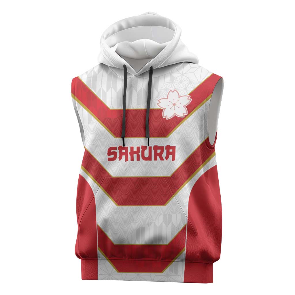Japan Pacific Rugby 2022-23 Custom Sleeveless Hoodie Red Sakura Japanese Wave Pattern - Polynesian Pride
