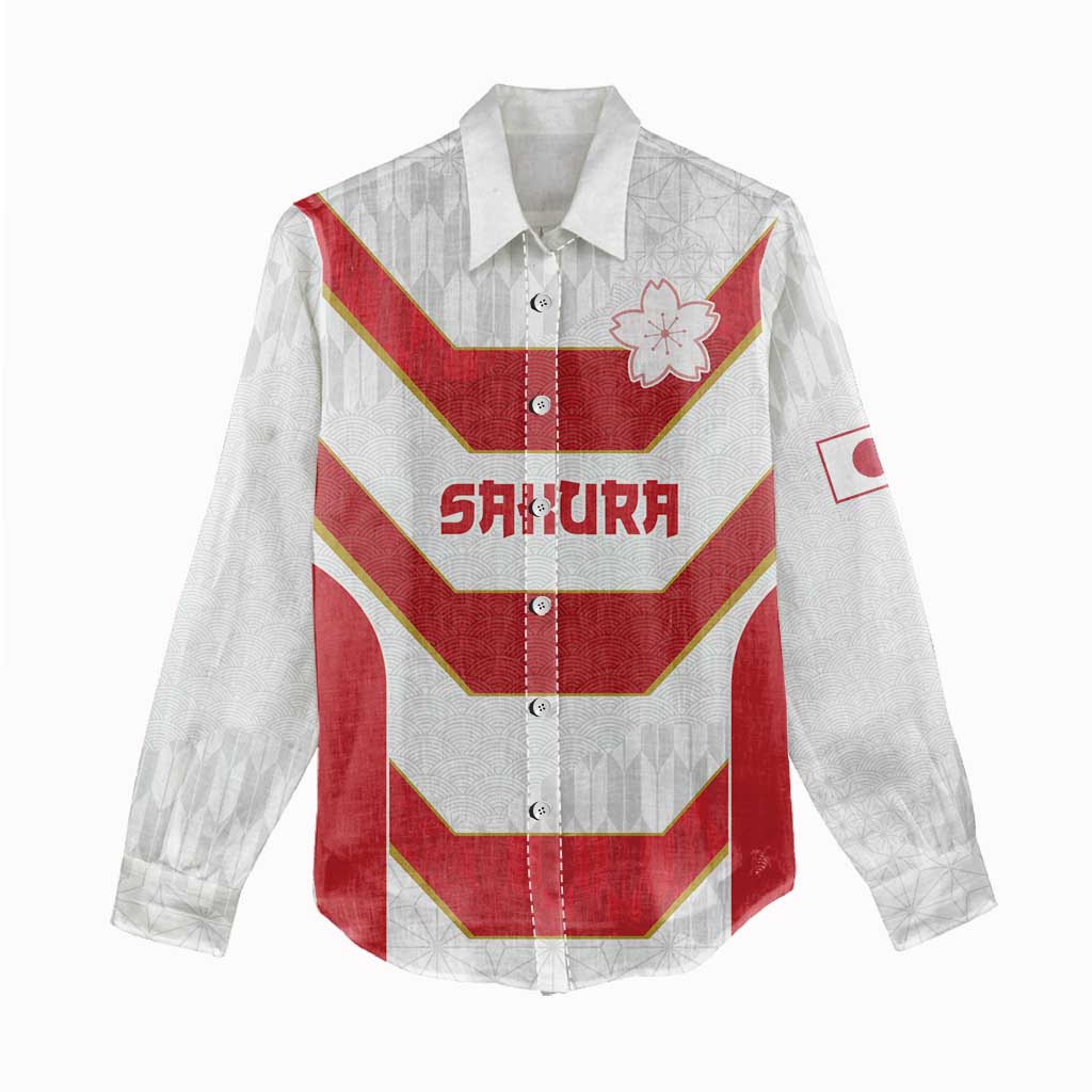 Japan Pacific Rugby 2022-23 Custom Women Casual Shirt Red Sakura Japanese Wave Pattern LT9 - Polynesian Pride