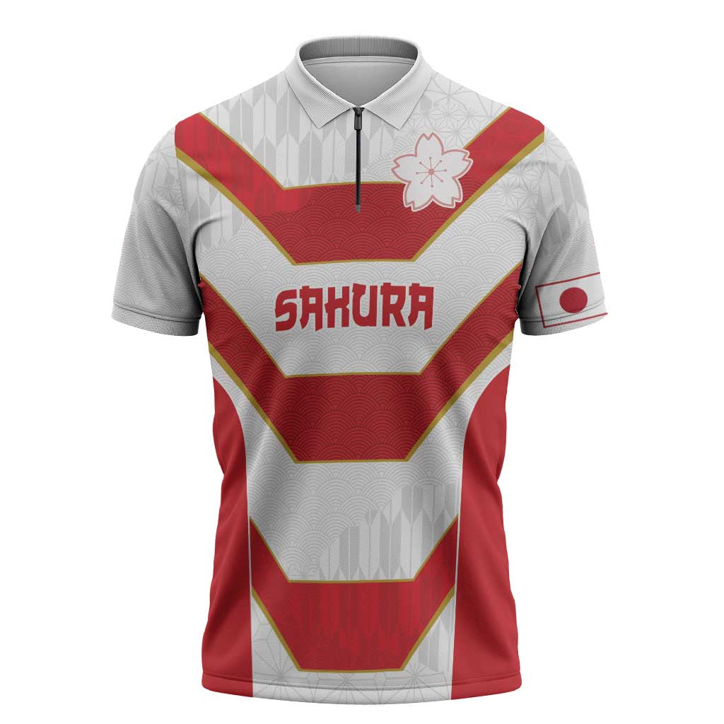 Japan Pacific Rugby 2022-23 Custom Zipper Polo Shirt Red Sakura Japanese Wave Pattern LT9 Red - Polynesian Pride