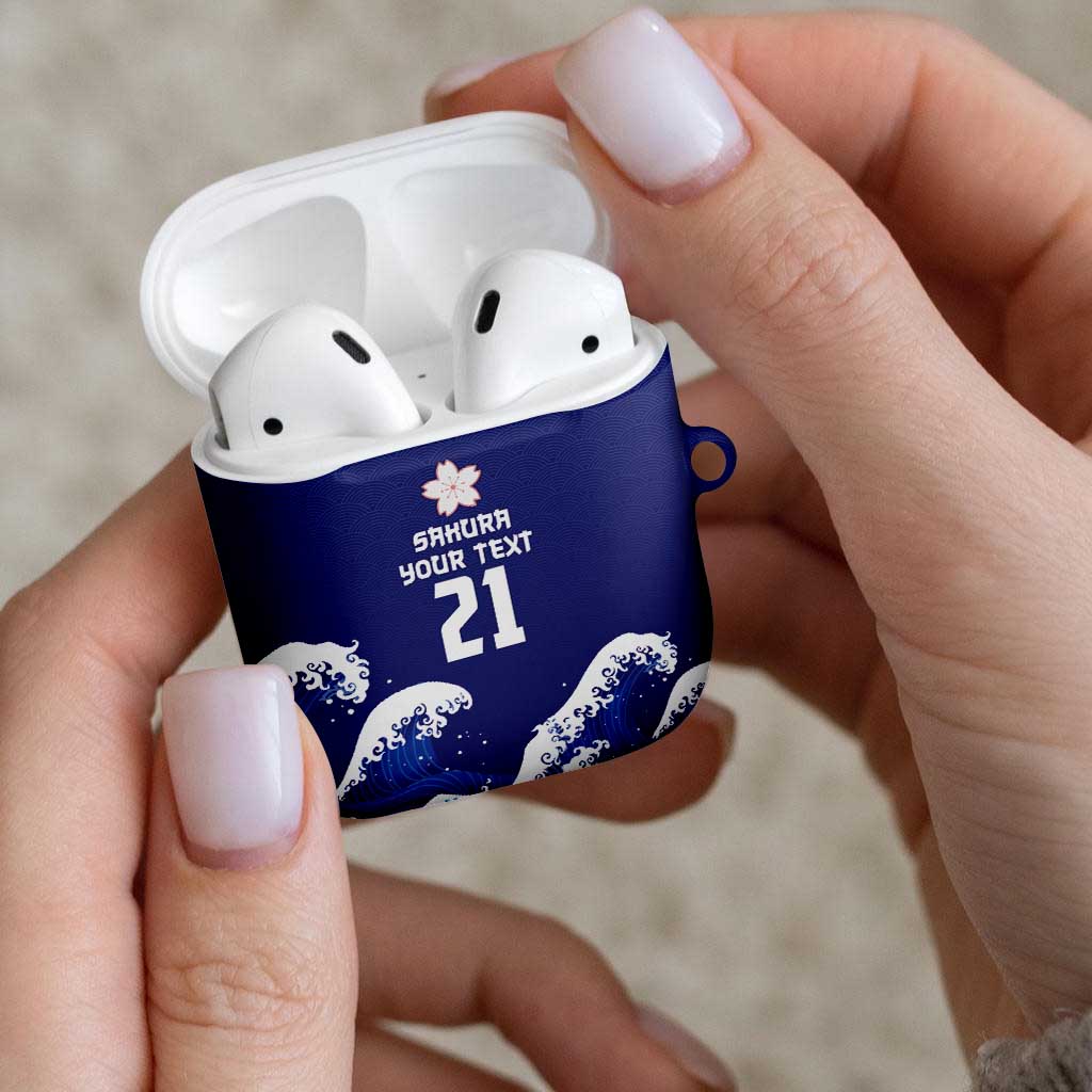 Japan Pacific Rugby Custom AirPods Case Go Sakura Japanese Wave Pattern - Polynesian Pride
