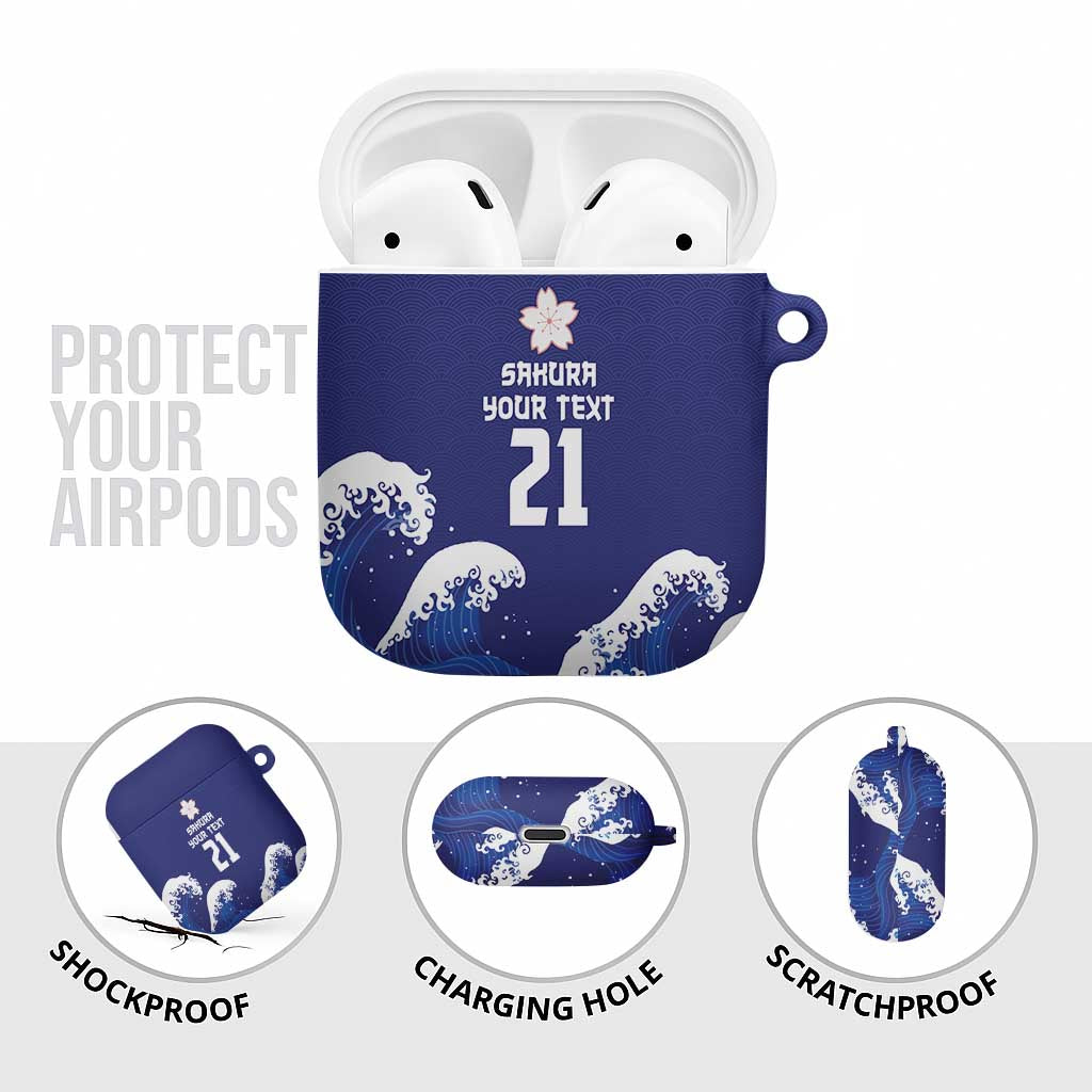 Japan Pacific Rugby Custom AirPods Case Go Sakura Japanese Wave Pattern - Polynesian Pride