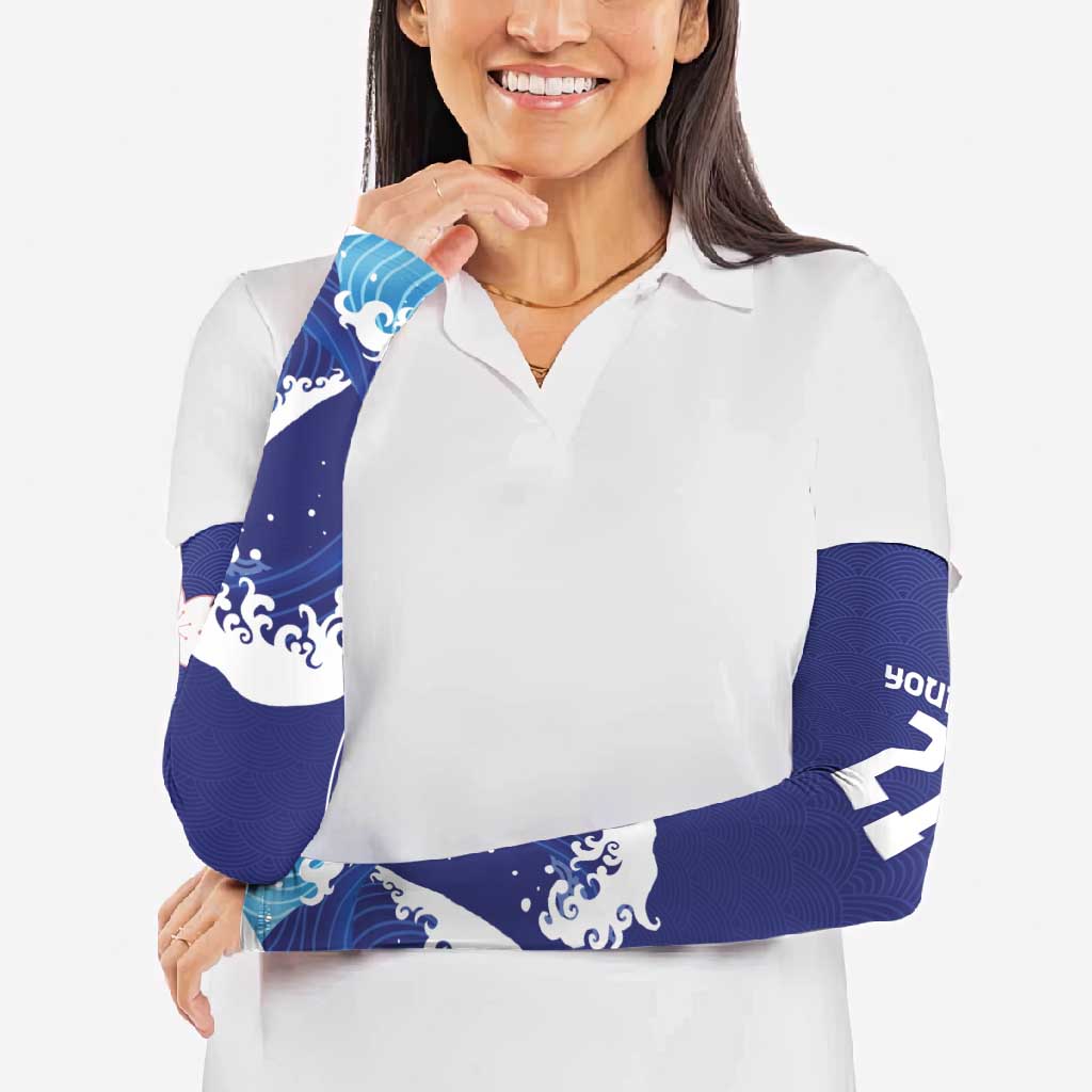 Japan Pacific Rugby Custom Arm Sleeves Go Sakura Japanese Wave Pattern - Polynesian Pride