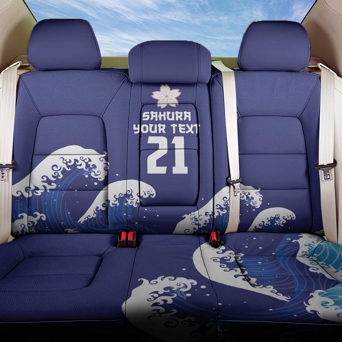 Japan Pacific Rugby Custom Back Car Seat Cover Go Sakura Japanese Wave Pattern