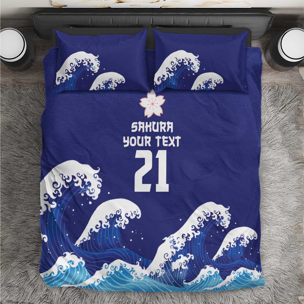 Japan Pacific Rugby Custom Bedding Set Go Sakura Japanese Wave Pattern LT9 Blue - Polynesian Pride