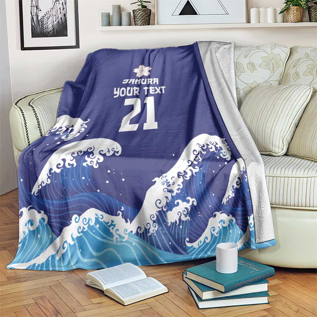 Japan Pacific Rugby Custom Blanket Go Sakura Japanese Wave Pattern LT9 Blue - Polynesian Pride