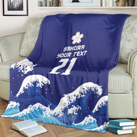 Japan Pacific Rugby Custom Blanket Go Sakura Japanese Wave Pattern