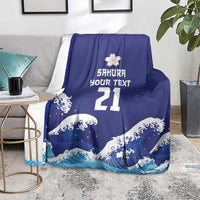 Japan Pacific Rugby Custom Blanket Go Sakura Japanese Wave Pattern