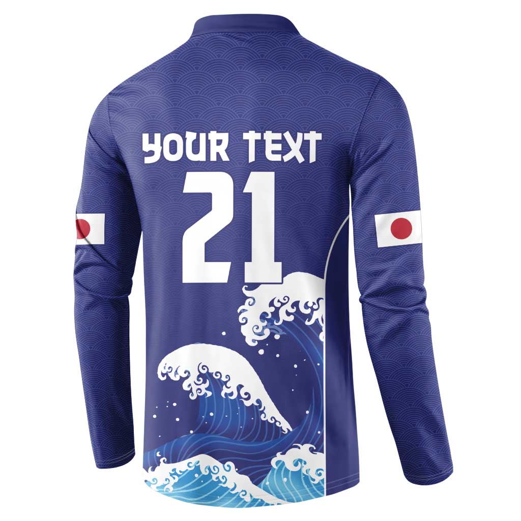 Japan Pacific Rugby Custom Button Sweatshirt Go Sakura Japanese Wave Pattern
