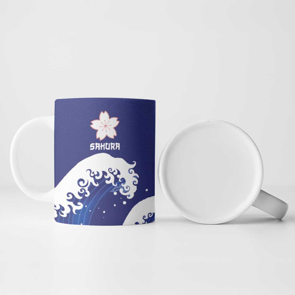 Japan Pacific Rugby Custom Ceramic Mug Go Sakura Japanese Wave Pattern - Polynesian Pride