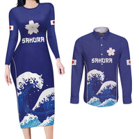 Japan Pacific Rugby Custom Couples Matching Long Sleeve Bodycon Dress and Long Sleeve Button Shirt Go Sakura Japanese Wave Pattern