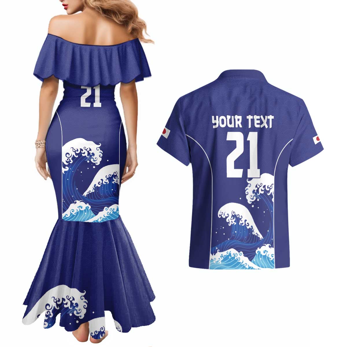 Japan Pacific Rugby Custom Couples Matching Mermaid Dress and Hawaiian Shirt Go Sakura Japanese Wave Pattern LT9 - Polynesian Pride