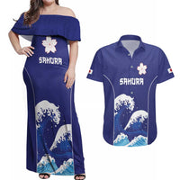 Japan Pacific Rugby Custom Couples Matching Off Shoulder Maxi Dress and Hawaiian Shirt Go Sakura Japanese Wave Pattern
