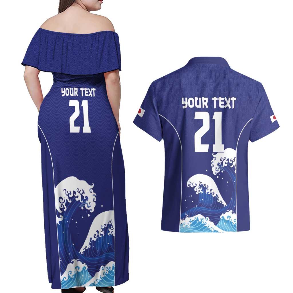 Japan Pacific Rugby Custom Couples Matching Off Shoulder Maxi Dress and Hawaiian Shirt Go Sakura Japanese Wave Pattern