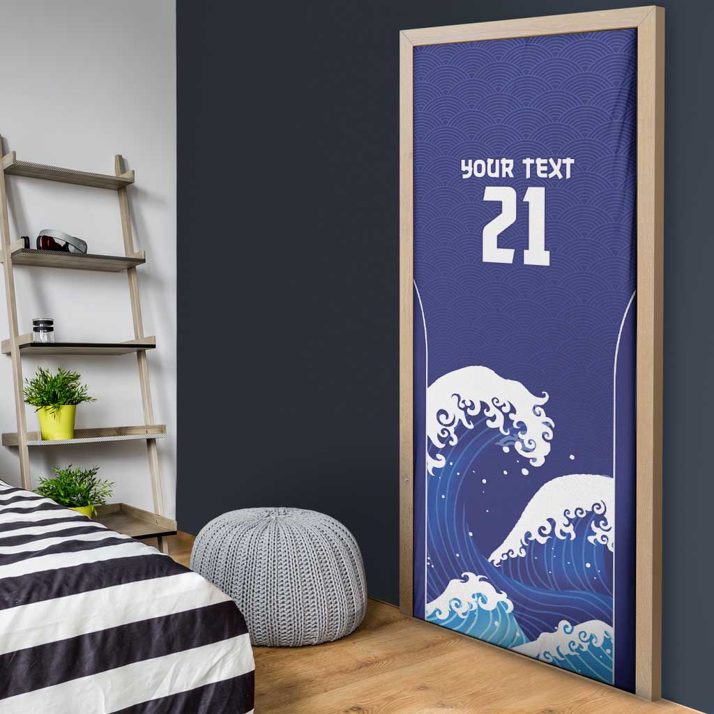 Japan Pacific Rugby Custom Door Cover Go Sakura Japanese Wave Pattern - Polynesian Pride