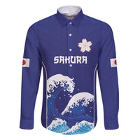 Japan Pacific Rugby Custom Family Matching Mermaid Dress and Hawaiian Shirt Go Sakura Japanese Wave Pattern LT9 Dad's Shirt - Long Sleeve Blue - Polynesian Pride