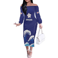 Japan Pacific Rugby Custom Family Matching Off The Shoulder Long Sleeve Dress and Hawaiian Shirt Go Sakura Japanese Wave Pattern