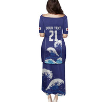 Japan Pacific Rugby Custom Family Matching Puletasi and Hawaiian Shirt Go Sakura Japanese Wave Pattern