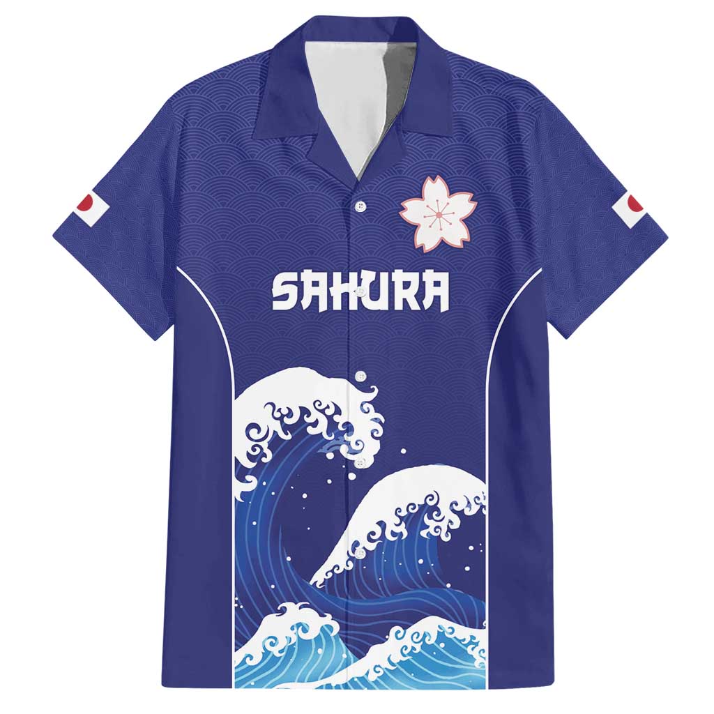 Japan Pacific Rugby Custom Family Matching Short Sleeve Bodycon Dress and Hawaiian Shirt Go Sakura Japanese Wave Pattern LT9 Dad's Shirt - Short Sleeve Blue - Polynesian Pride