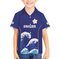 Japan Pacific Rugby Custom Family Matching Short Sleeve Bodycon Dress and Hawaiian Shirt Go Sakura Japanese Wave Pattern LT9 Son's Shirt Blue - Polynesian Pride