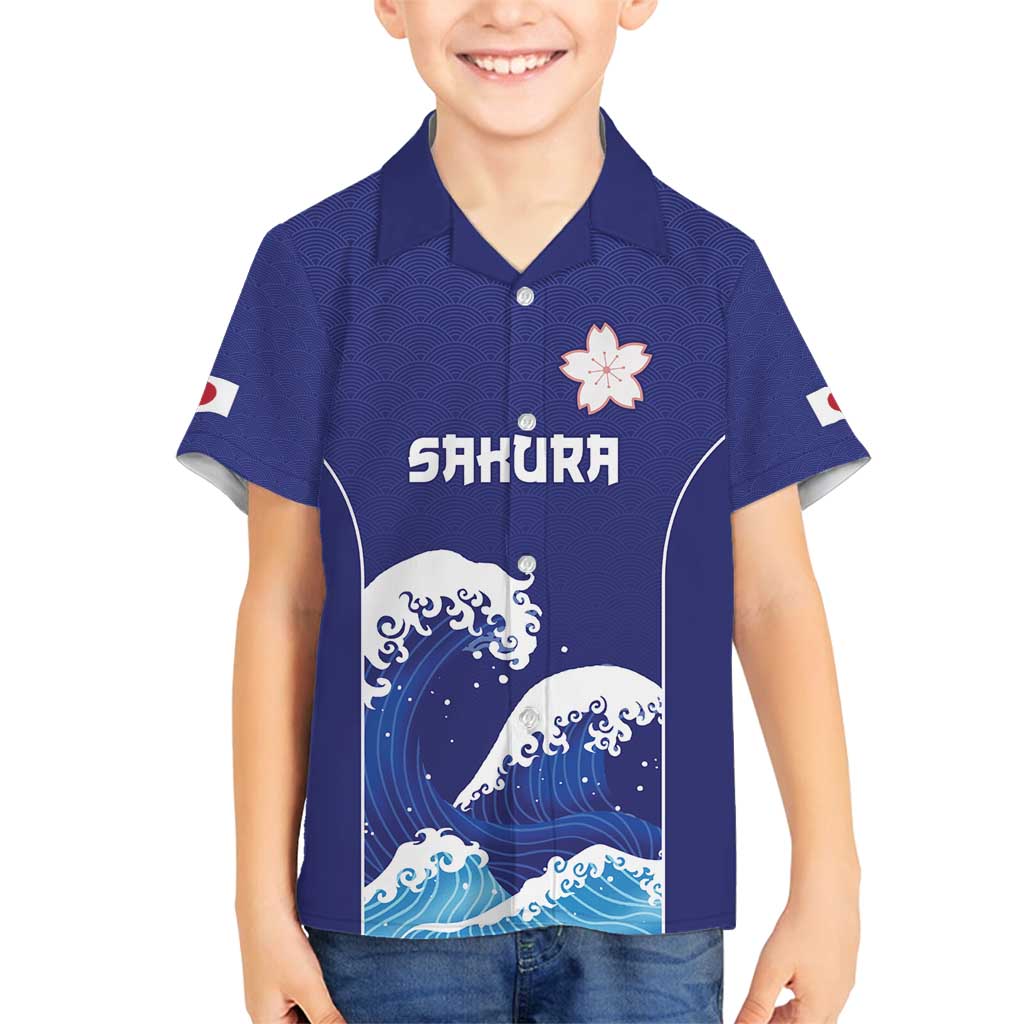 Japan Pacific Rugby Custom Family Matching Summer Maxi Dress and Hawaiian Shirt Go Sakura Japanese Wave Pattern LT9 Son's Shirt Blue - Polynesian Pride