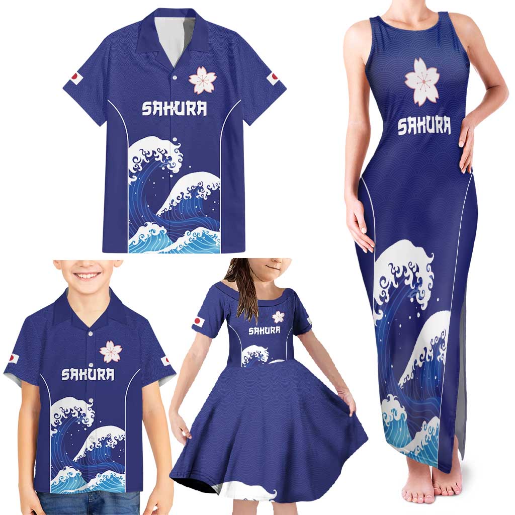 Japan Pacific Rugby Custom Family Matching Tank Maxi Dress and Hawaiian Shirt Go Sakura Japanese Wave Pattern