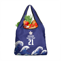 Japan Pacific Rugby Custom Grocery Bag Go Sakura Japanese Wave Pattern
