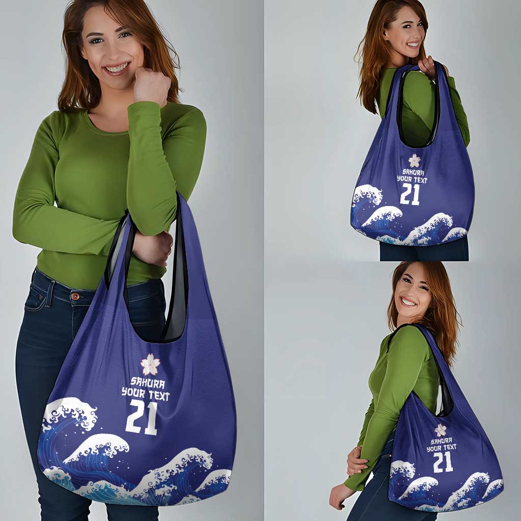 Japan Pacific Rugby Custom Grocery Bag Go Sakura Japanese Wave Pattern