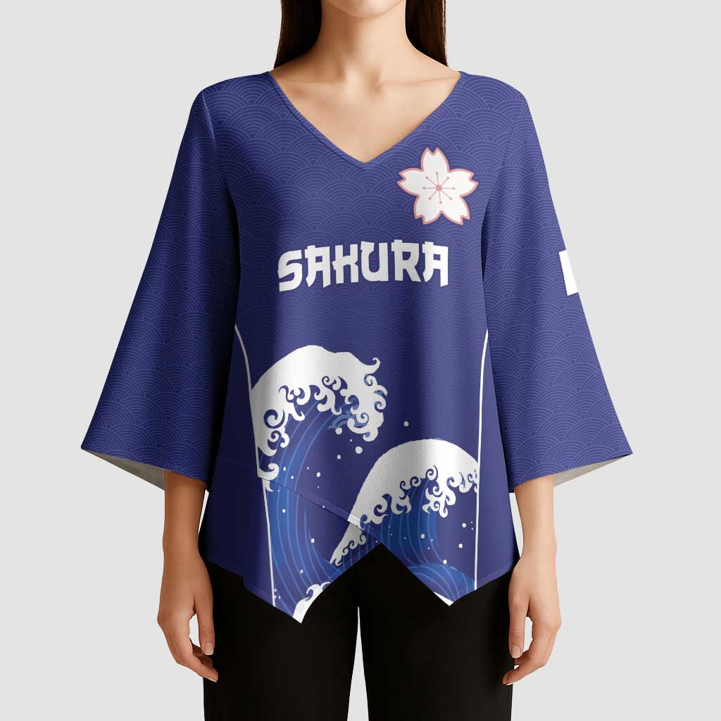 Japan Pacific Rugby Custom Kimono Sleeve Blouse Go Sakura Japanese Wave Pattern - Polynesian Pride