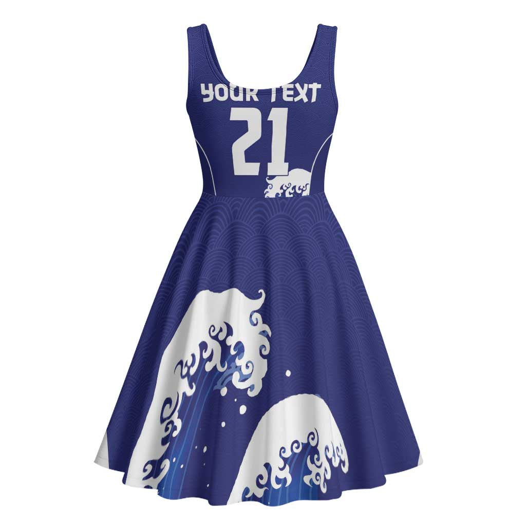 Japan Pacific Rugby Custom Midi Dress Go Sakura Japanese Wave Pattern - Polynesian Pride