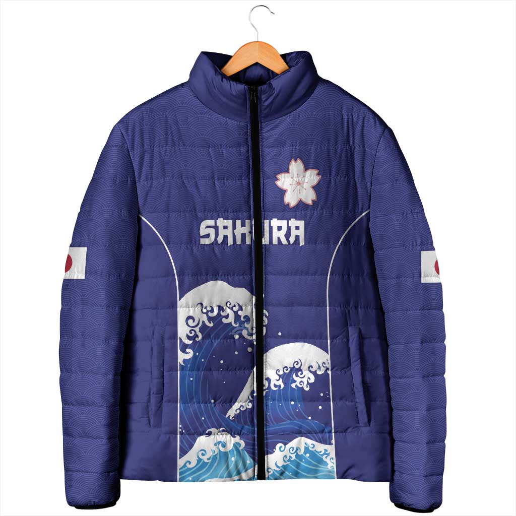 Japan Pacific Rugby Custom Padded Jacket Go Sakura Japanese Wave Pattern - Polynesian Pride