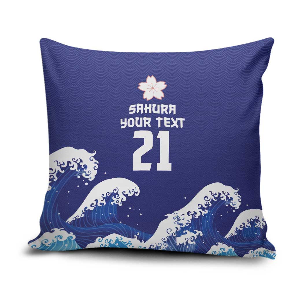 Japan Pacific Rugby Custom Pillow Cover Go Sakura Japanese Wave Pattern LT9 Blue - Polynesian Pride
