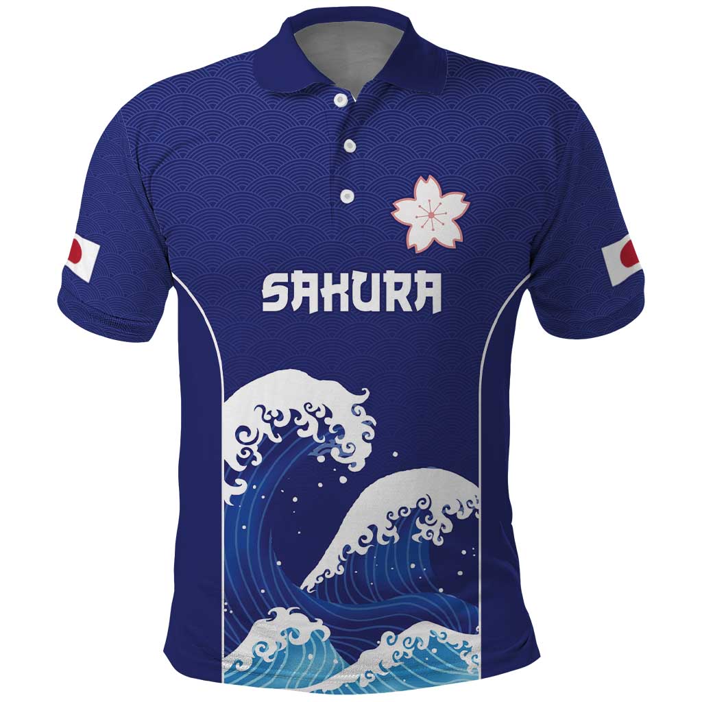 Japan Pacific Rugby Custom Polo Shirt Go Sakura Japanese Wave Pattern
