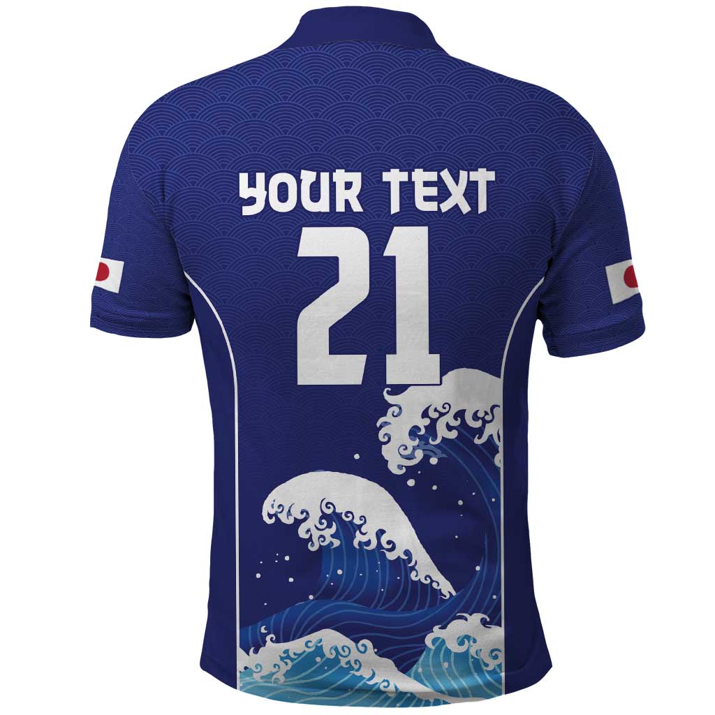 Japan Pacific Rugby Custom Polo Shirt Go Sakura Japanese Wave Pattern