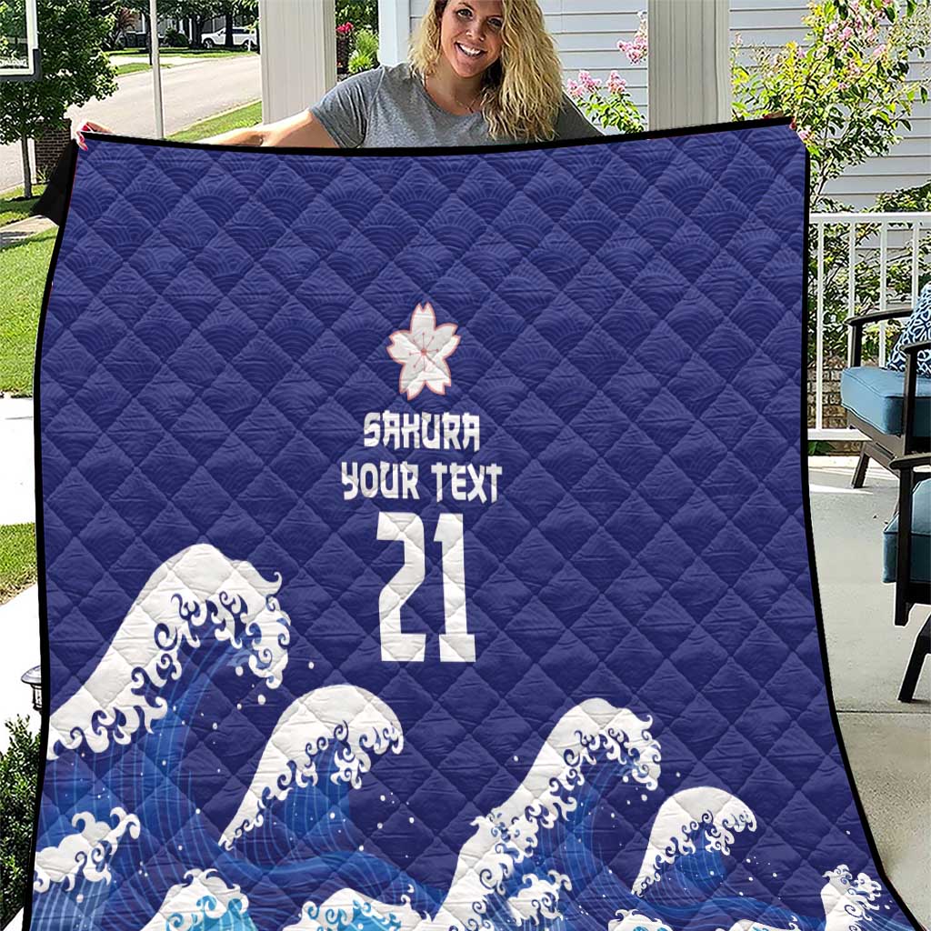 Japan Pacific Rugby Custom Quilt Go Sakura Japanese Wave Pattern LT9 Blue - Polynesian Pride