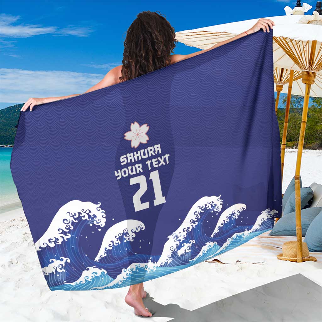 Japan Pacific Rugby Custom Sarong Go Sakura Japanese Wave Pattern LT9 One Size 44 x 66 inches Blue - Polynesian Pride