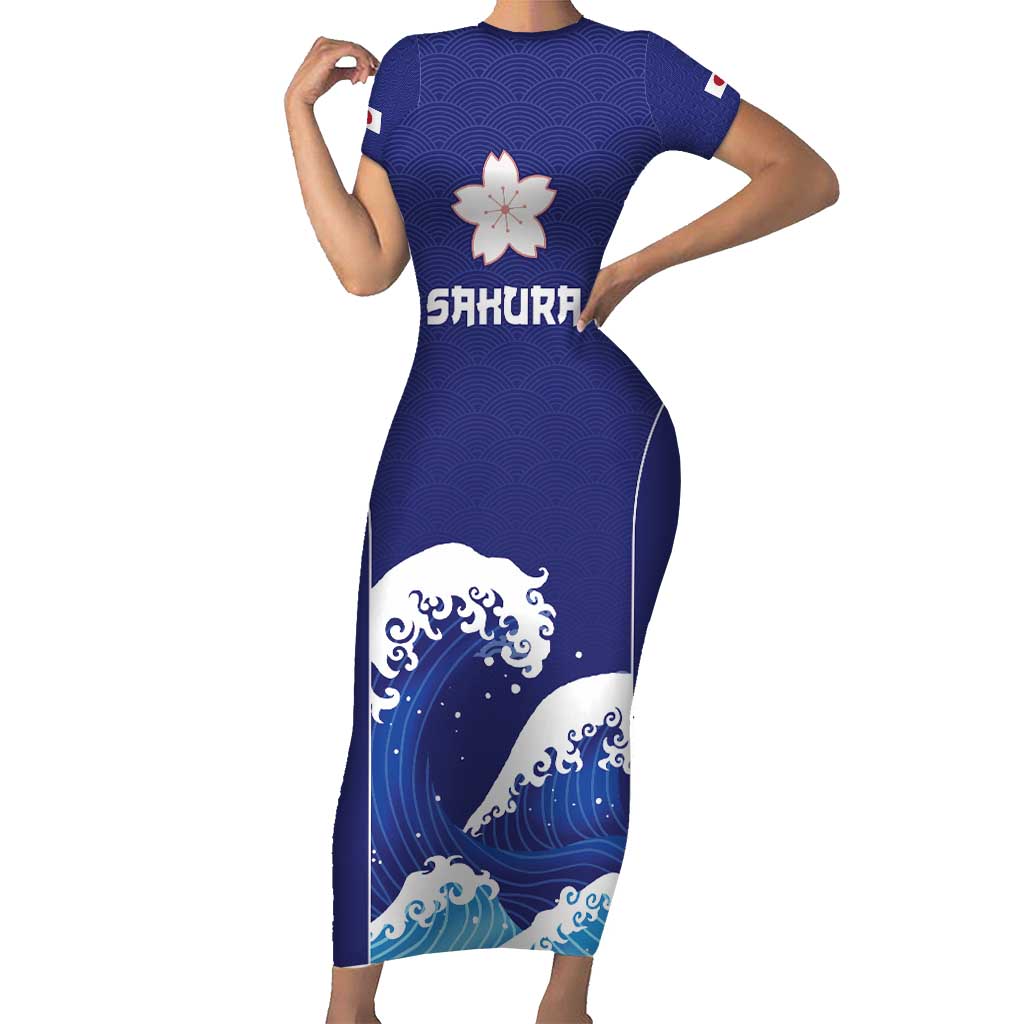 Japan Pacific Rugby Custom Short Sleeve Bodycon Dress Go Sakura Japanese  Wave Pattern