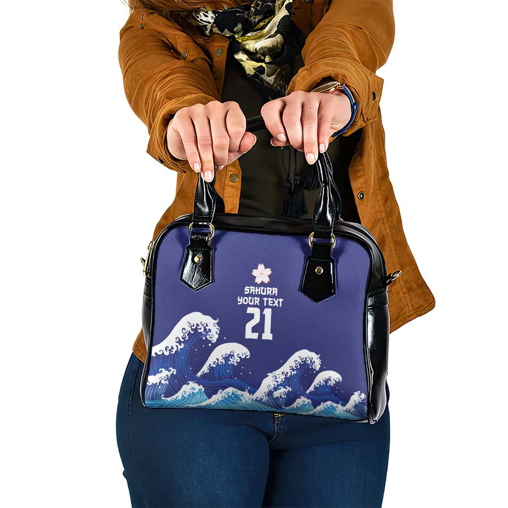 Japan Pacific Rugby Custom Shoulder Handbag Go Sakura Japanese Wave Pattern LT9 One Size Blue - Polynesian Pride