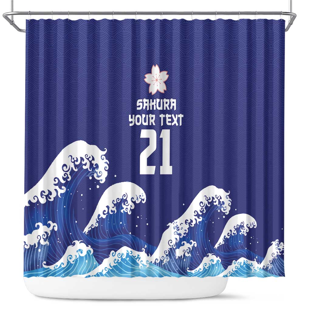Japan Pacific Rugby Custom Shower Curtain Go Sakura Japanese Wave Pattern LT9 Blue - Polynesian Pride