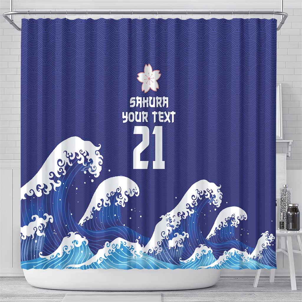 Japan Pacific Rugby Custom Shower Curtain Go Sakura Japanese Wave Pattern