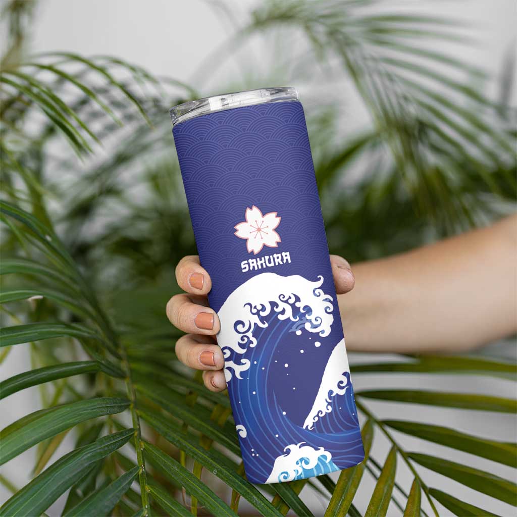 Japan Pacific Rugby Custom Skinny Tumbler Go Sakura Japanese Wave Pattern LT9 - Polynesian Pride