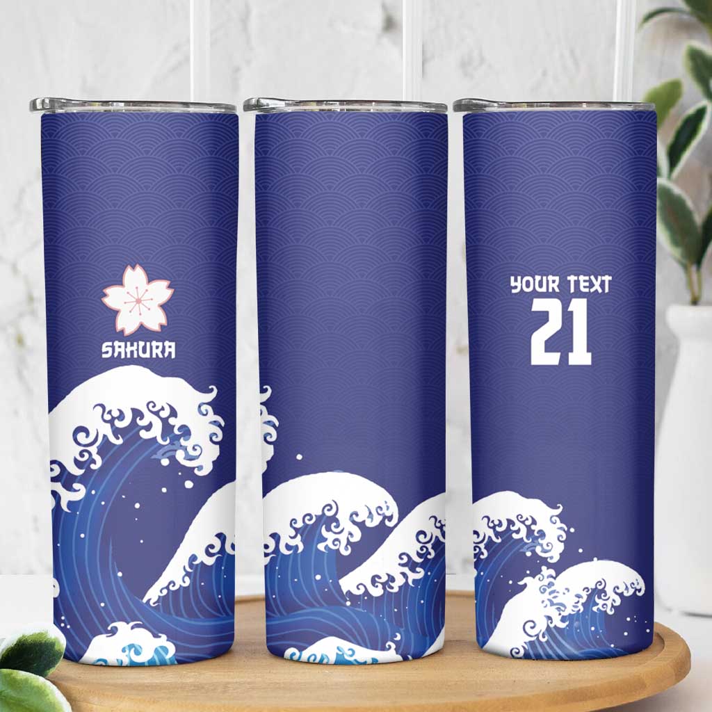 Japan Pacific Rugby Custom Skinny Tumbler Go Sakura Japanese Wave Pattern LT9 - Polynesian Pride