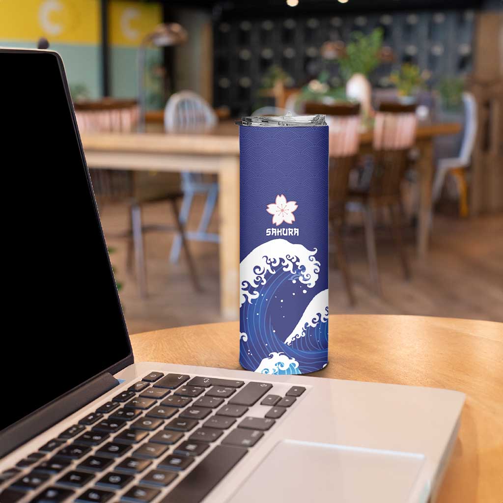Japan Pacific Rugby Custom Skinny Tumbler Go Sakura Japanese Wave Pattern LT9 - Polynesian Pride