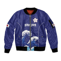 Japan Pacific Rugby Custom Sleeve Zip Bomber Jacket Go Sakura Japanese Wave Pattern LT9 Unisex Blue - Polynesian Pride