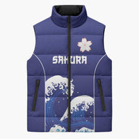 Japan Pacific Rugby Custom Sleeveless Puffer Jacket Go Sakura Japanese Wave Pattern - Polynesian Pride