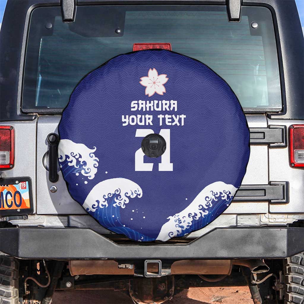 Japan Pacific Rugby Custom Spare Tire Cover Go Sakura Japanese Wave Pattern LT9 Blue - Polynesian Pride