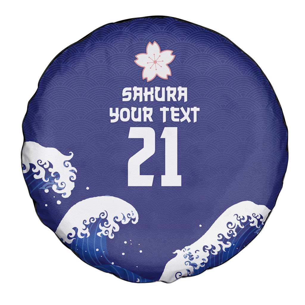Japan Pacific Rugby Custom Spare Tire Cover Go Sakura Japanese Wave Pattern